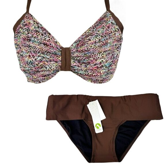 NWT Next By Athena Swim Suit Bikini Top 36D Bottom S 2PCs Brown Beach Vacation - Picture 1 of 14